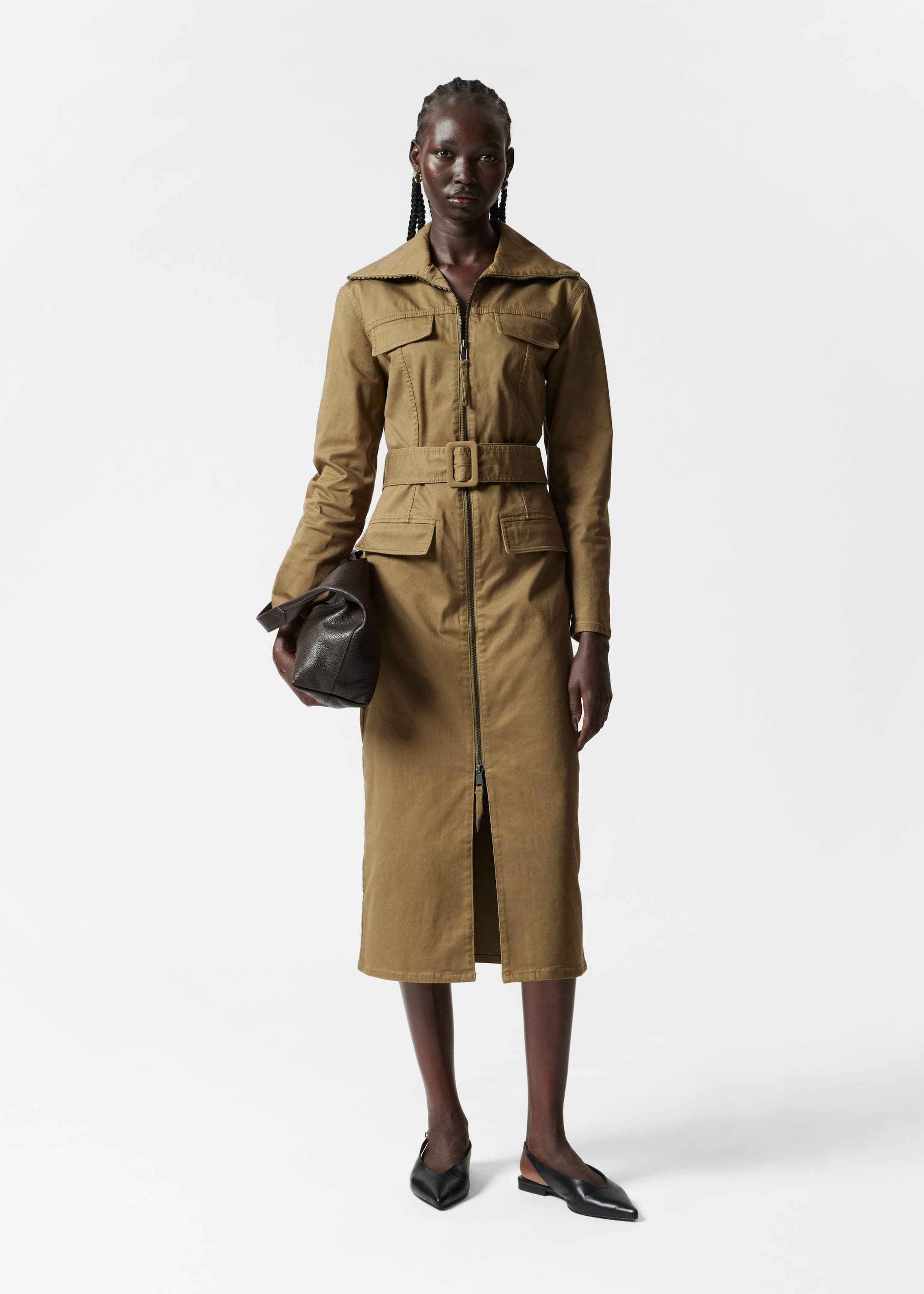 Image of Belted Utility Midi Dress