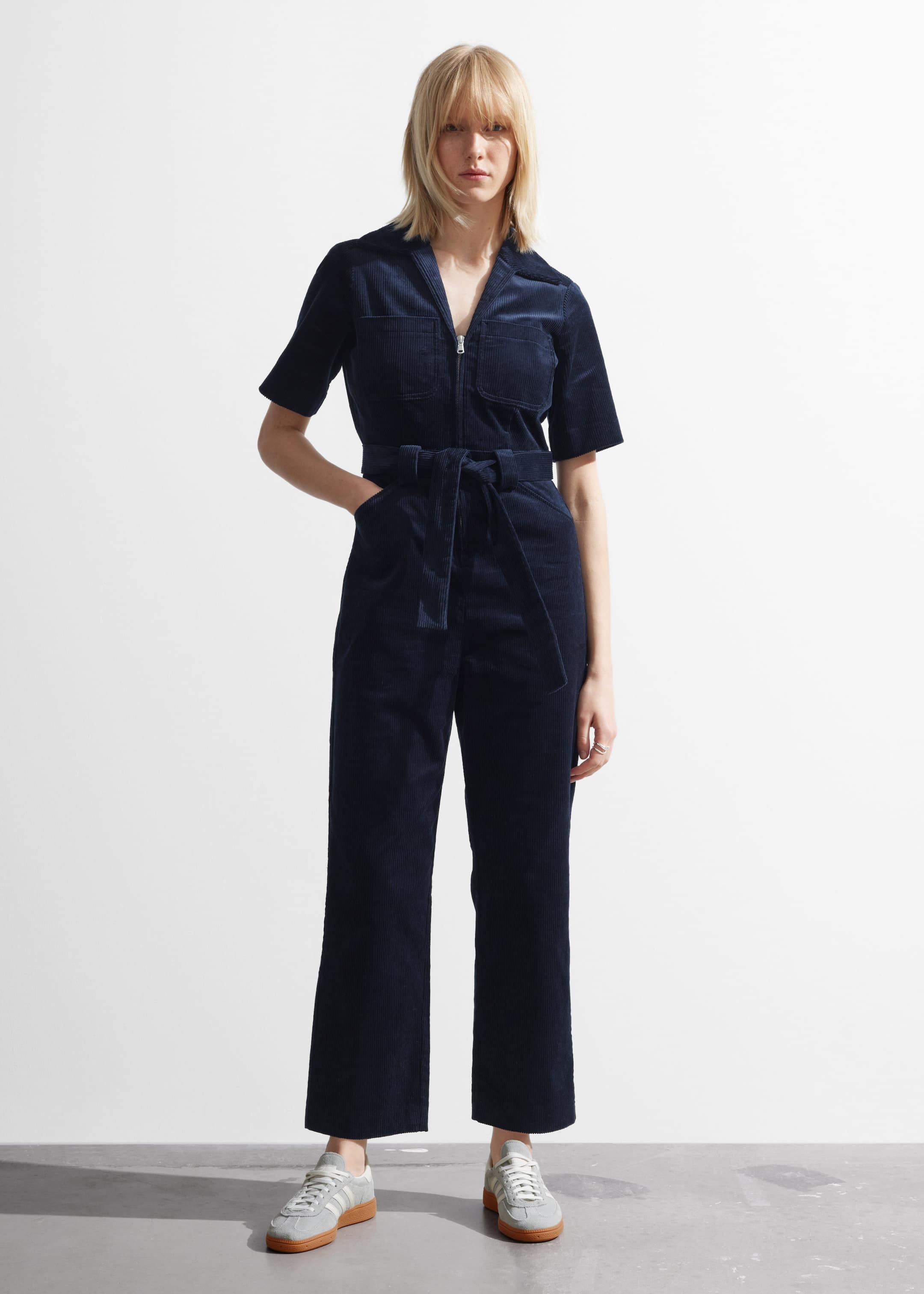 Image of Belted Corduroy Jumpsuit