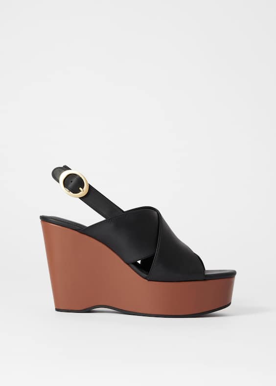 Leather Platform Wedge Sandals