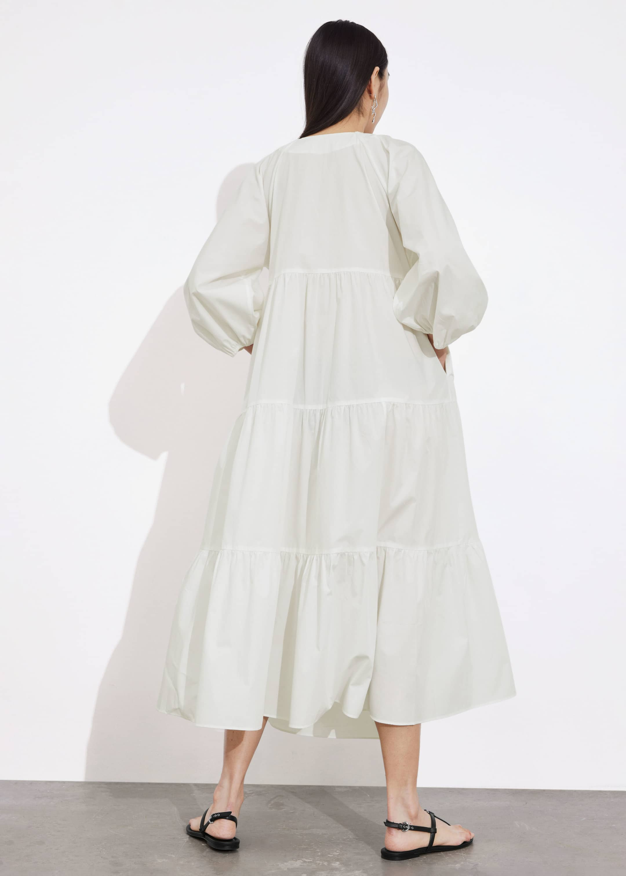 Tiered Tie-Detail Midi Dress - White - Lookbook