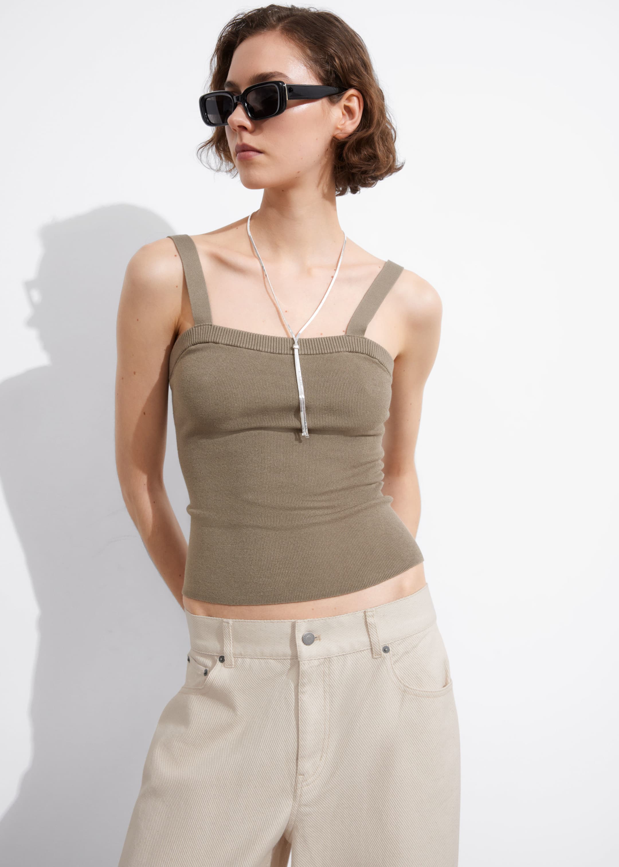 Image of Square-Neck Knit Top