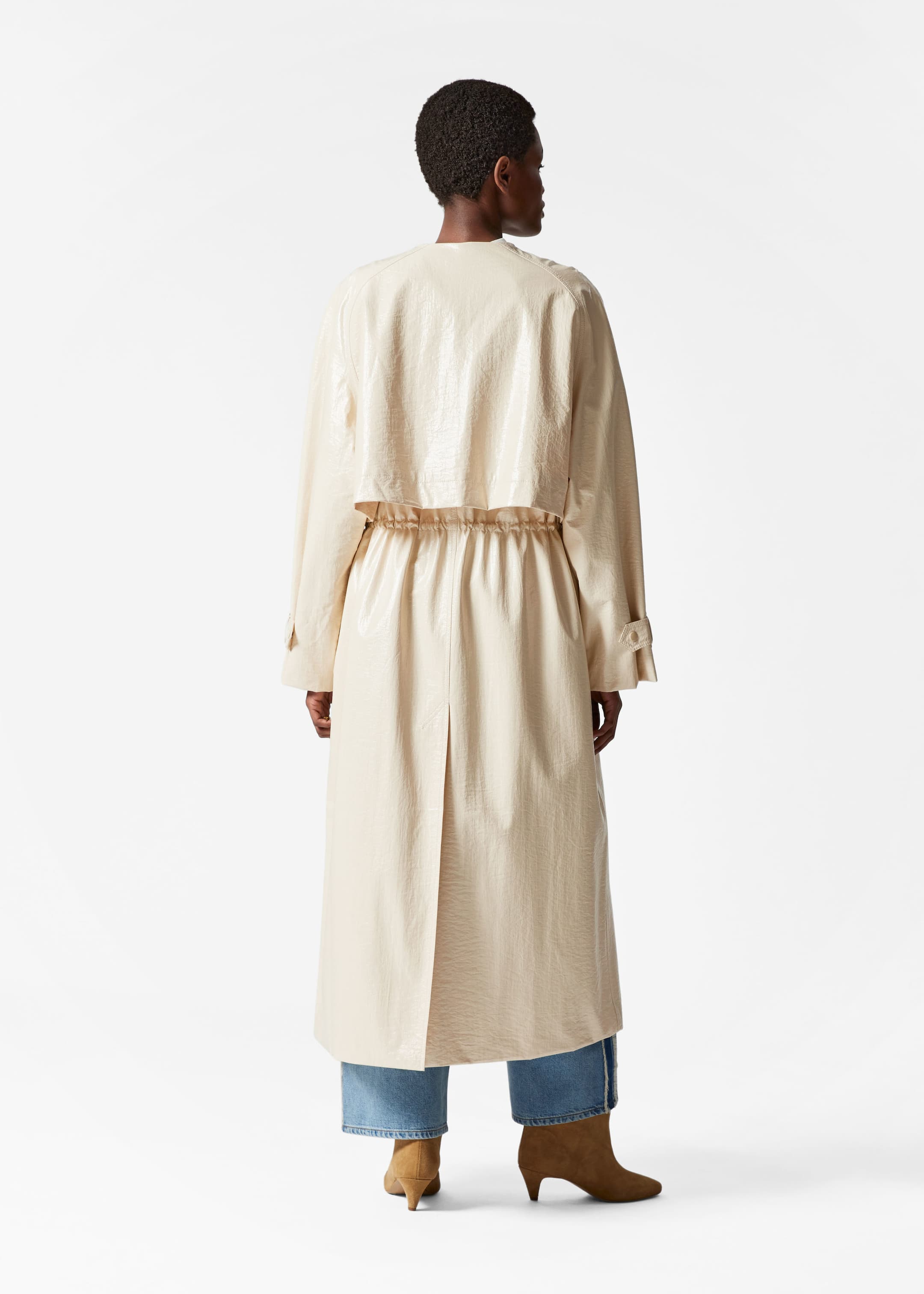 Drawstring Raincoat - Beige - Lookbook