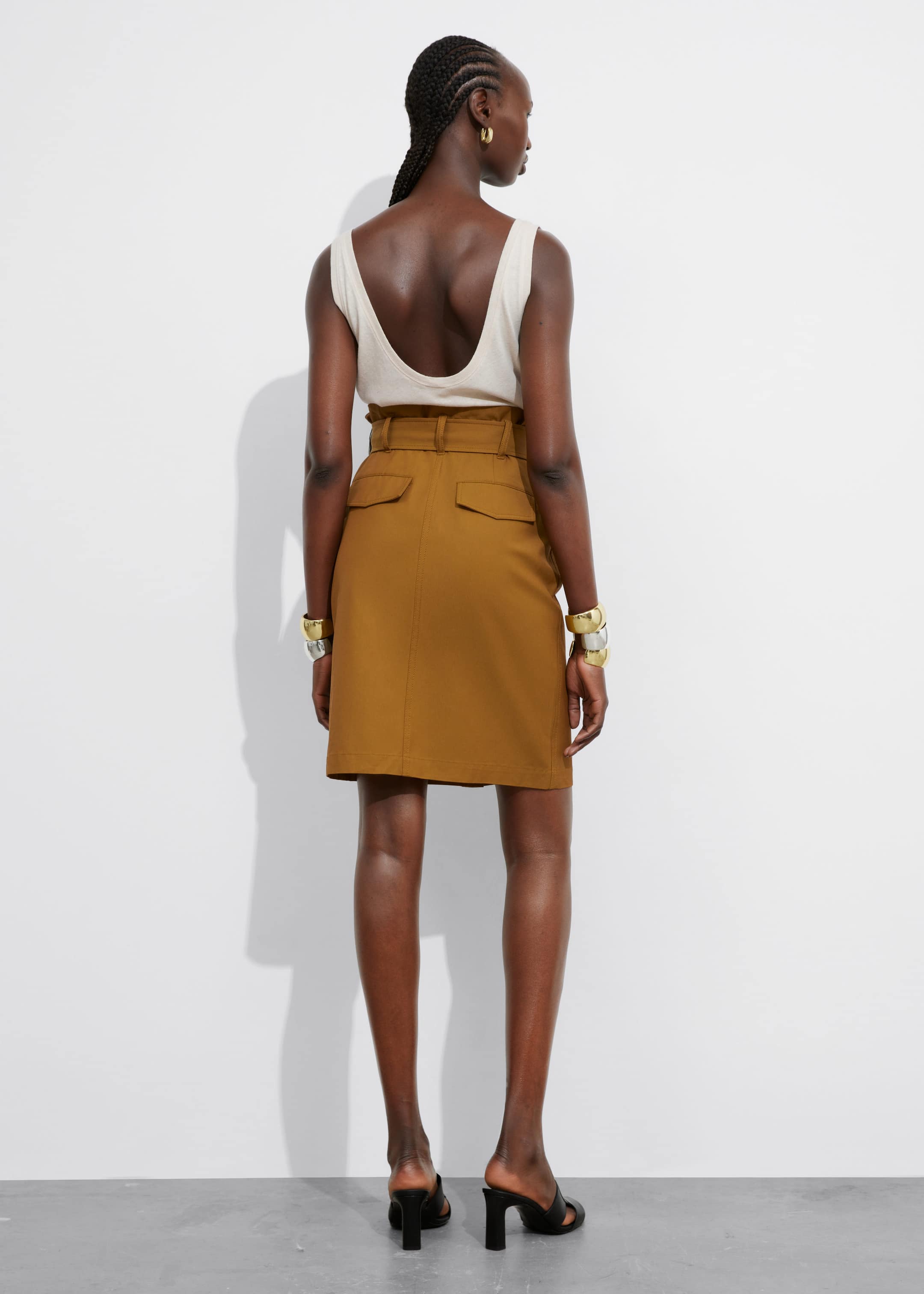 Buttoned Paperbag Midi Skirt