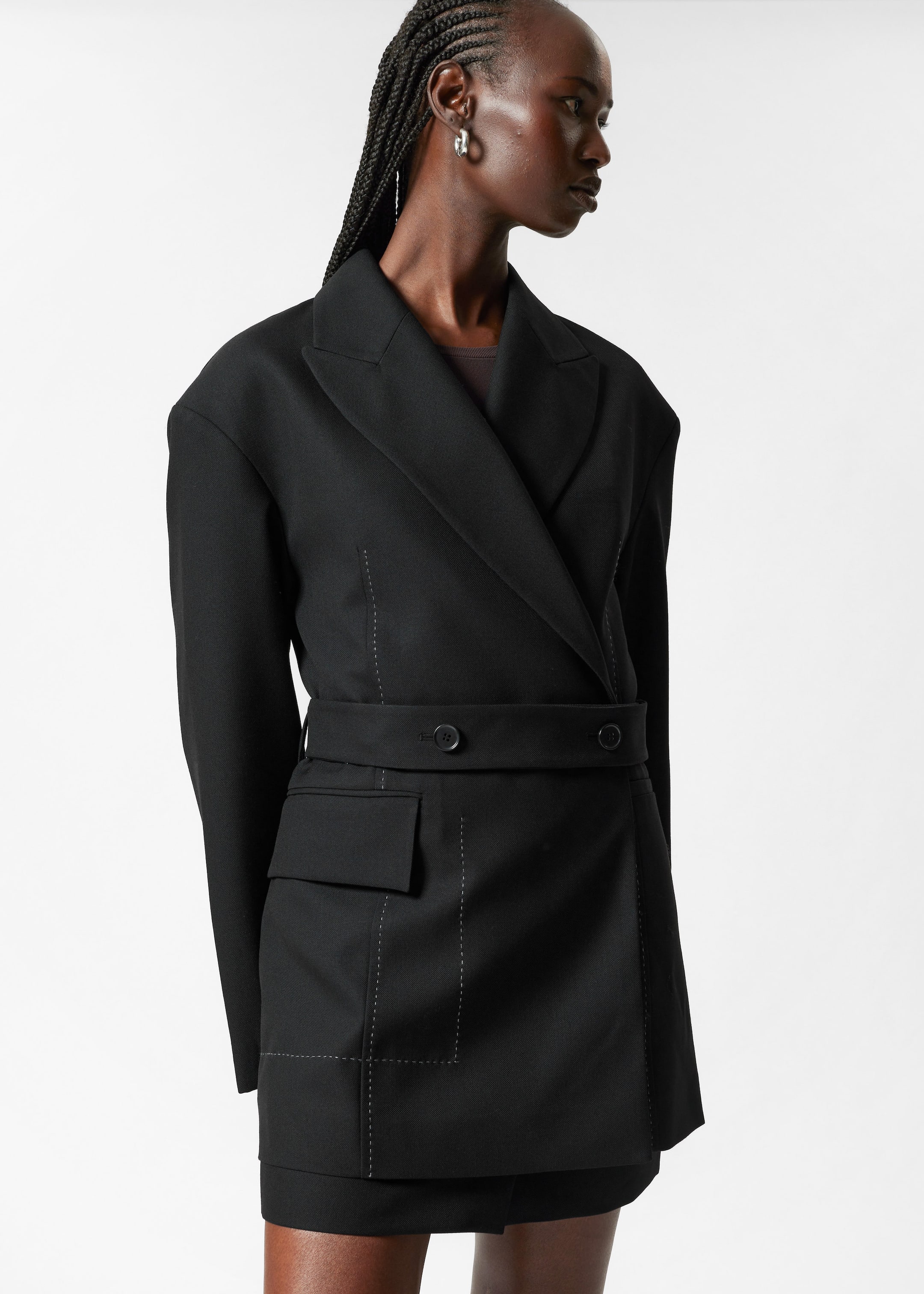 Belted Wool Blazer - Black - Lookbook