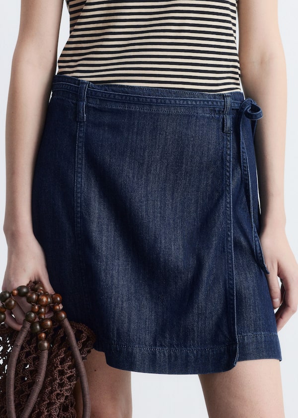 Tie-Detail Denim Mini Skirt