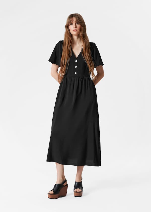 Flutter-Sleeve Midi Dress