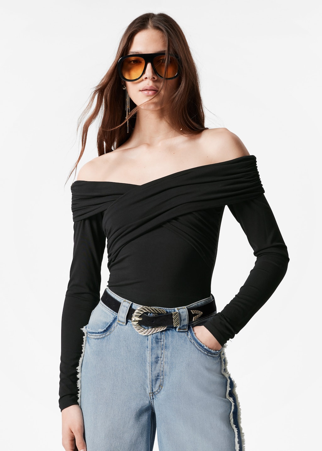 Herlipto Ruche Off Shoulder Knit Top