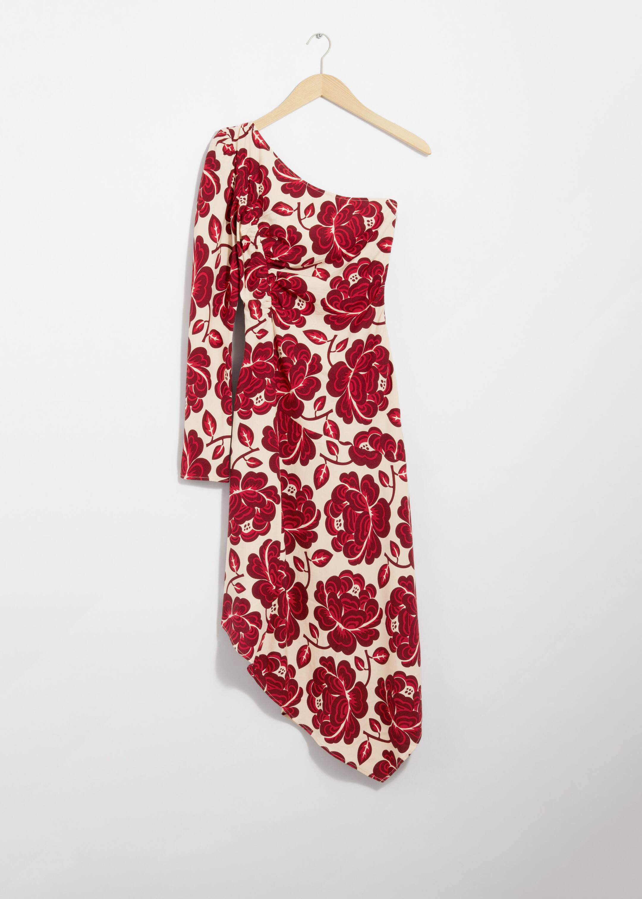 Robe midi asymétrique - Motif fleuri rouge - Still Life