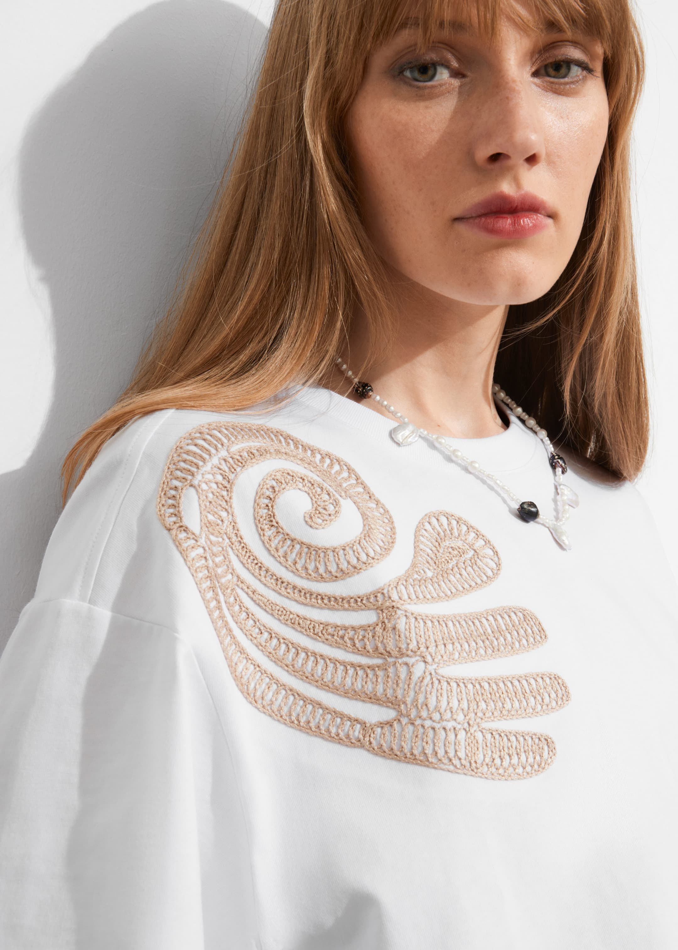 Embroidered Boxy T-Shirt - White - Lookbook