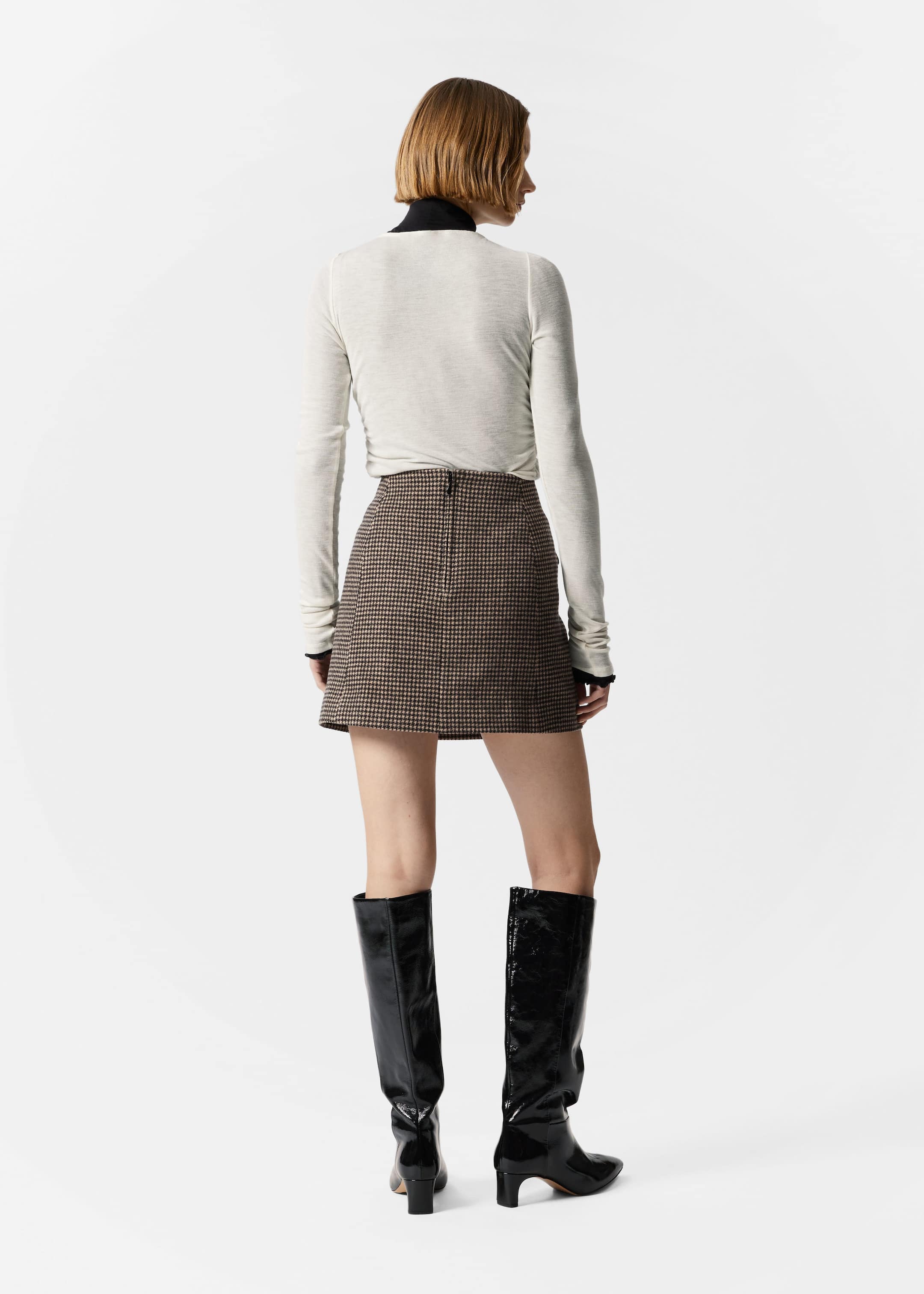 Flap-Pocket Mini Skirt - Brown dogtooth - Lookbook