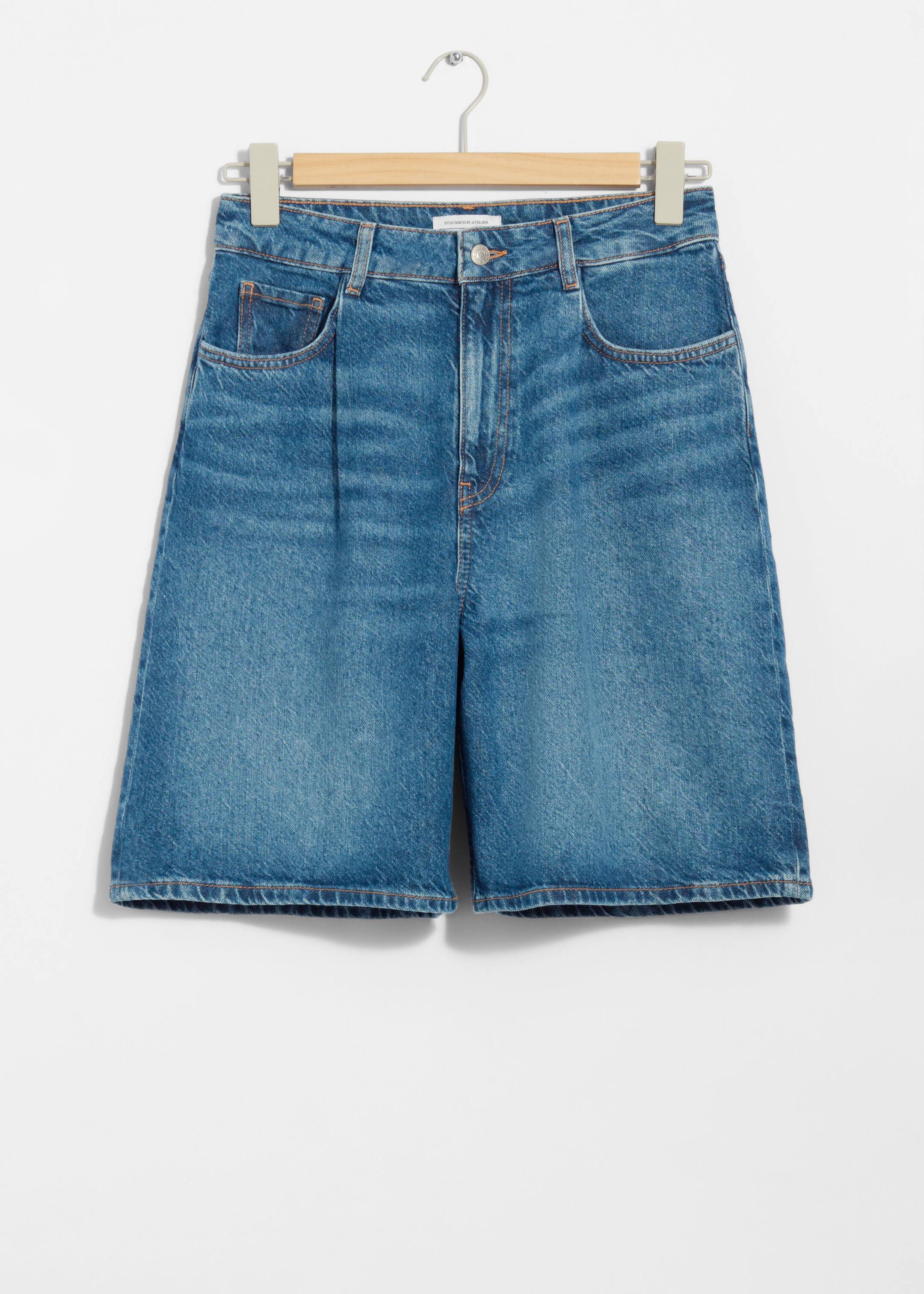 Relaxed Denim Shorts - Mid Blue - Still Life