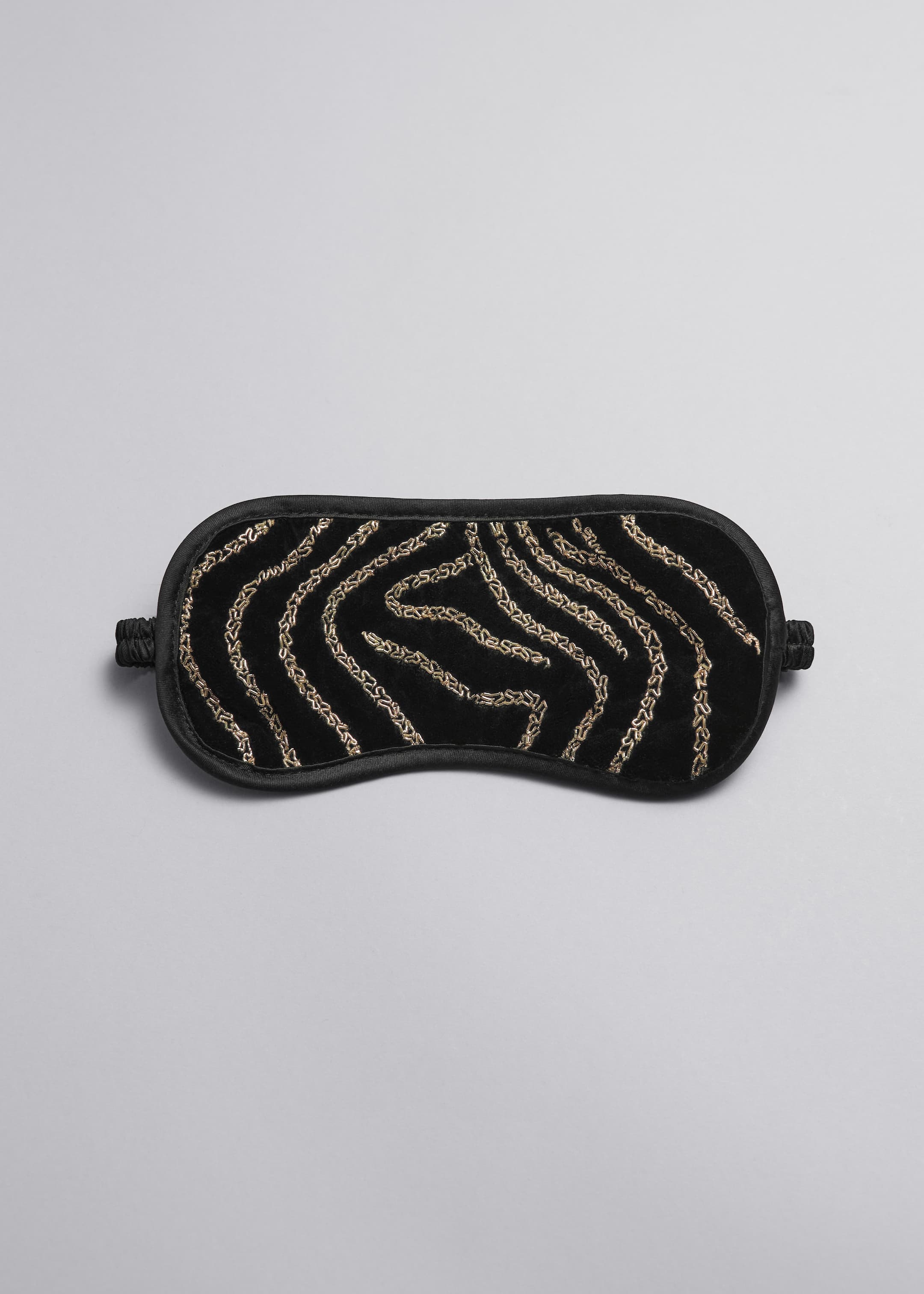 Embroidered Satin Eye Mask - Black - Still Life