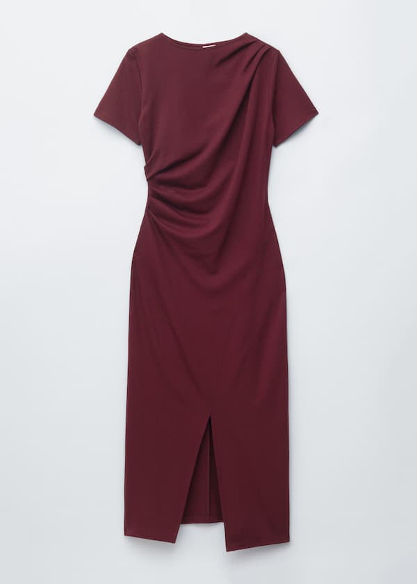 Draped Short-Sleeve Midi Dress
