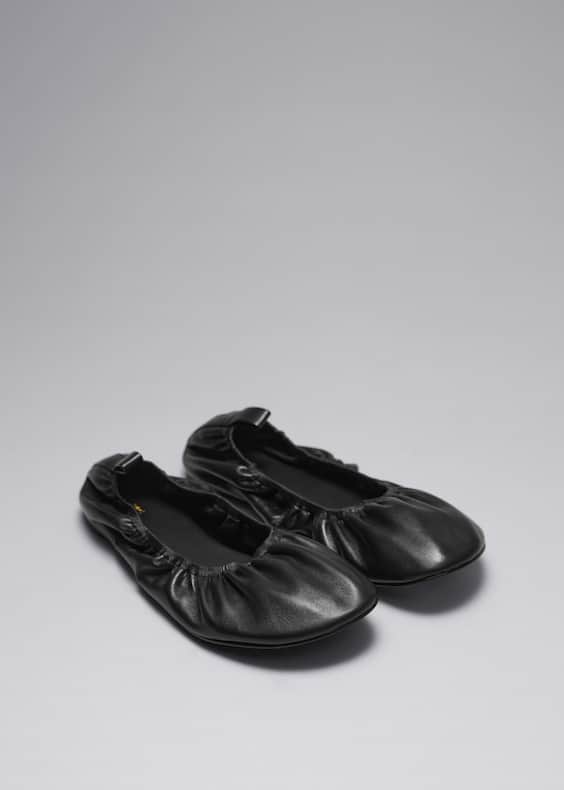 Ruched Leather Ballet Flats