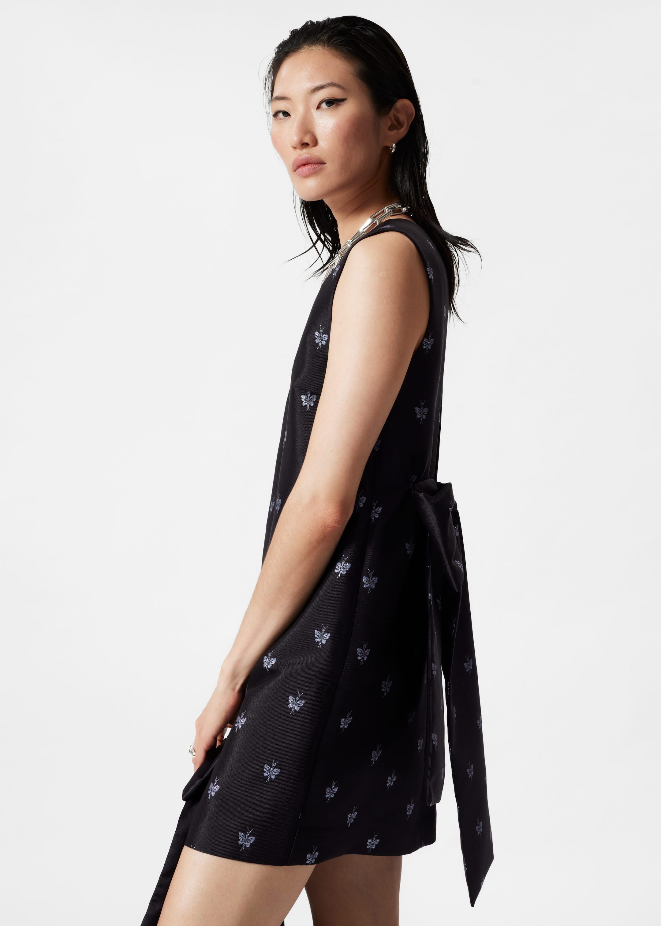 Jacquard Mini Dress - Black - Lookbook