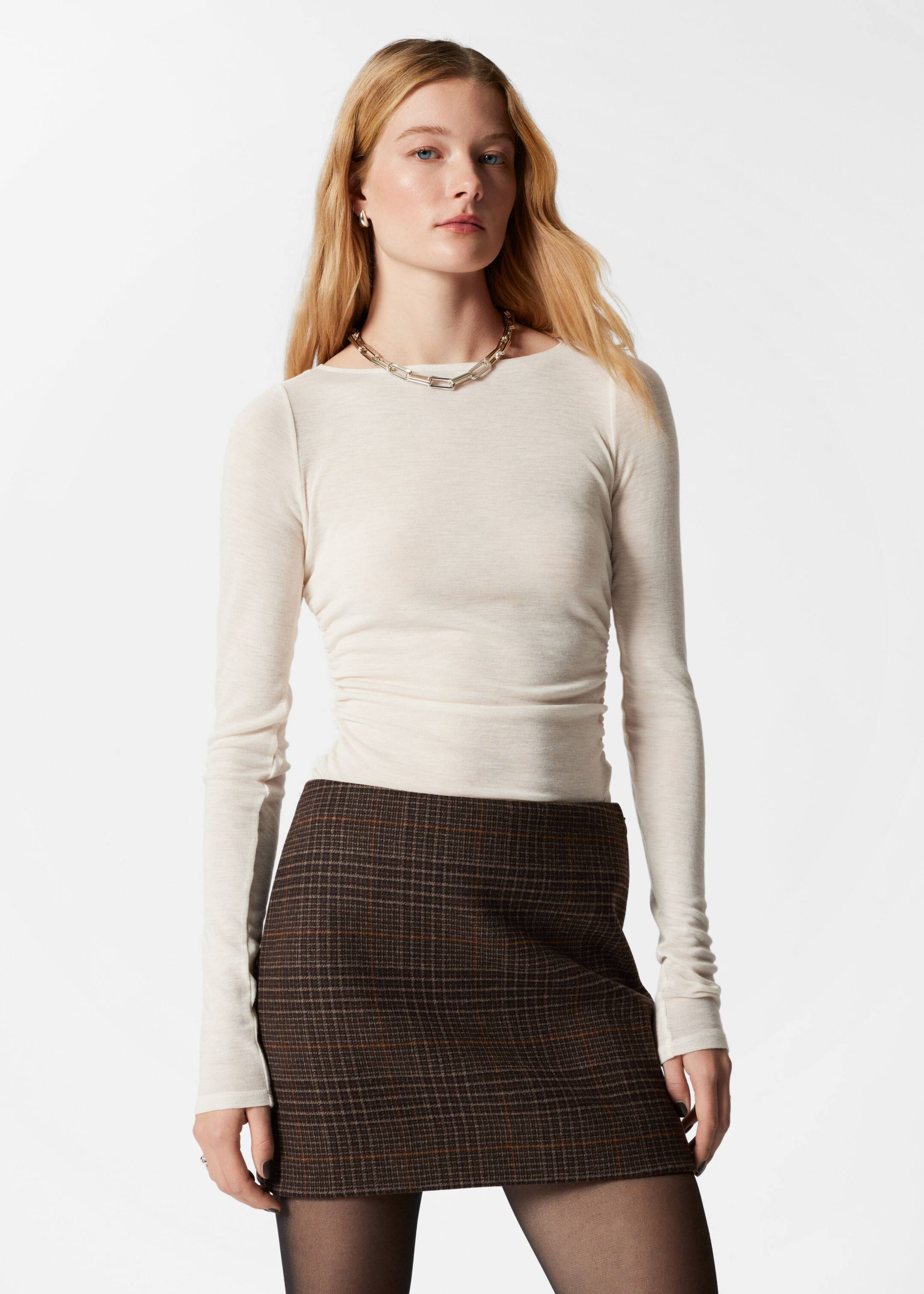 A-line Mini Skirt - Brown Checks - Lookbook