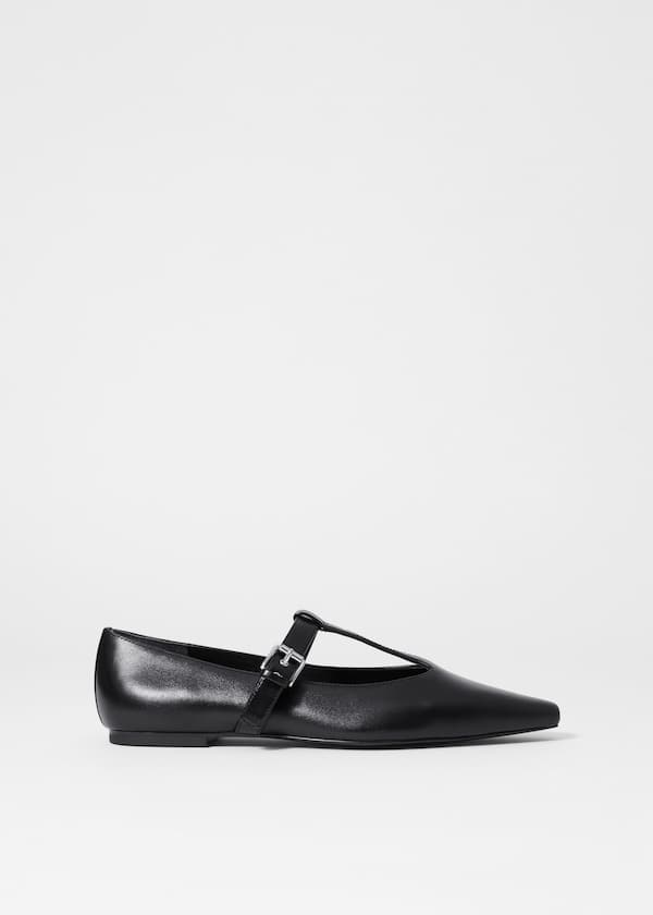 T-Bar Leather Ballet Flats