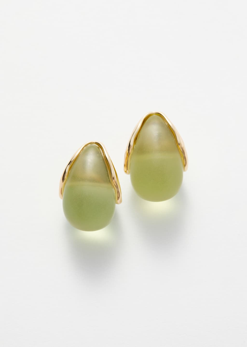 【Sentiments】NO.262 EARRING Chunky Metal-Detail Teardrop Earrings - Light Green - Studs