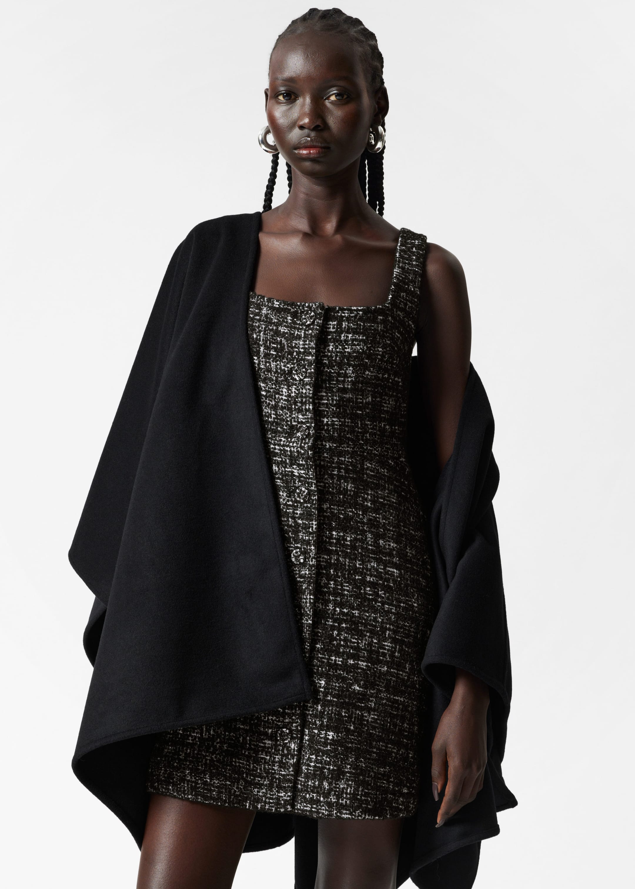 Robe courte sans manches en tweed - Tweed noir - Lookbook