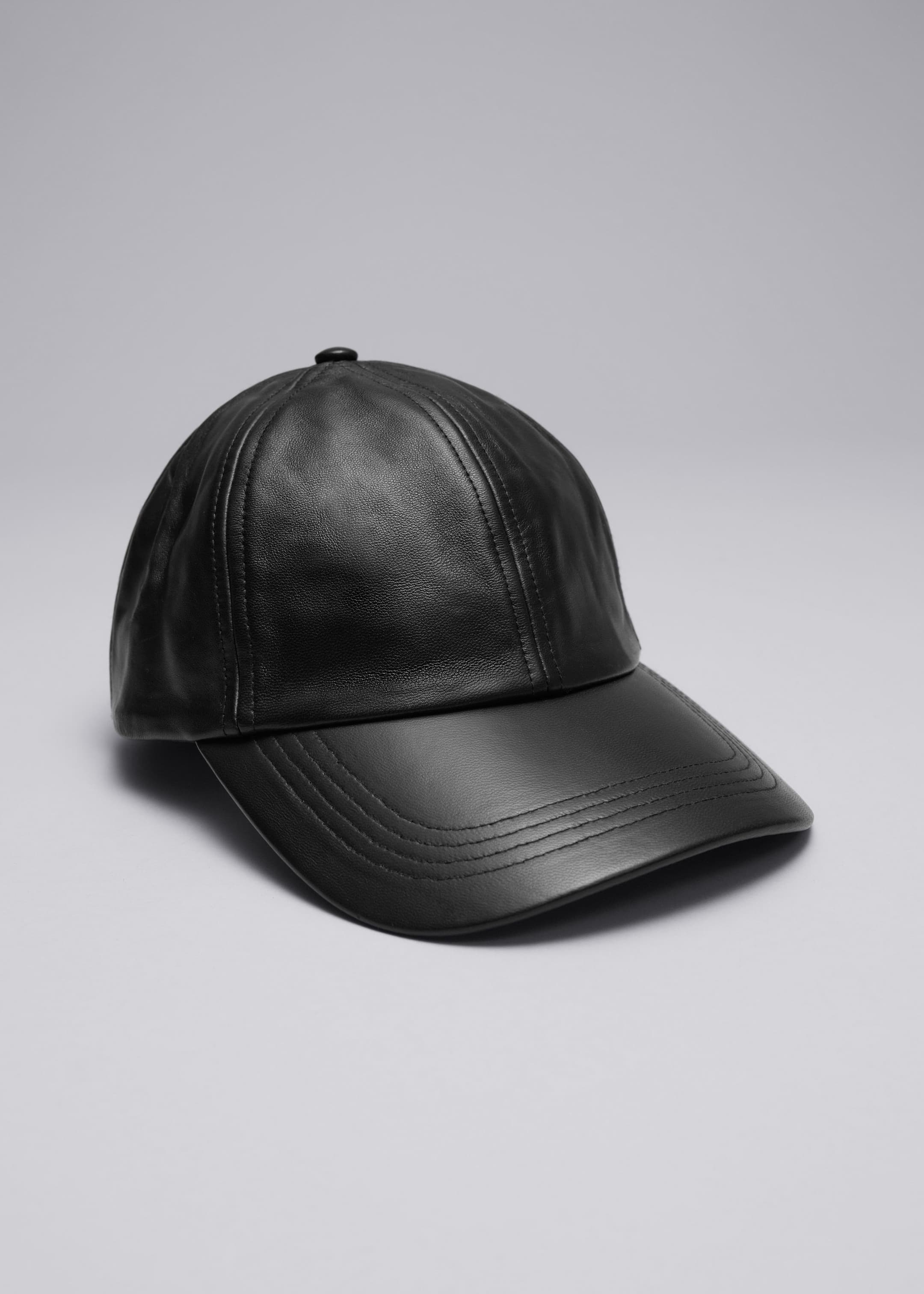 Leather Baseball Cap - Black - Still Life