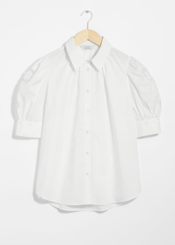 Embroidered Puff-Sleeve Blouse