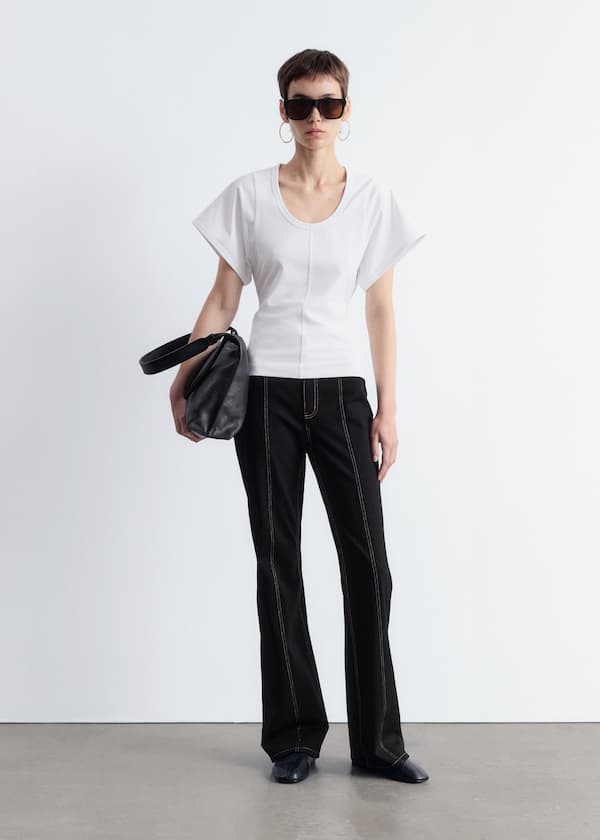 Flared Topstitched Trousers