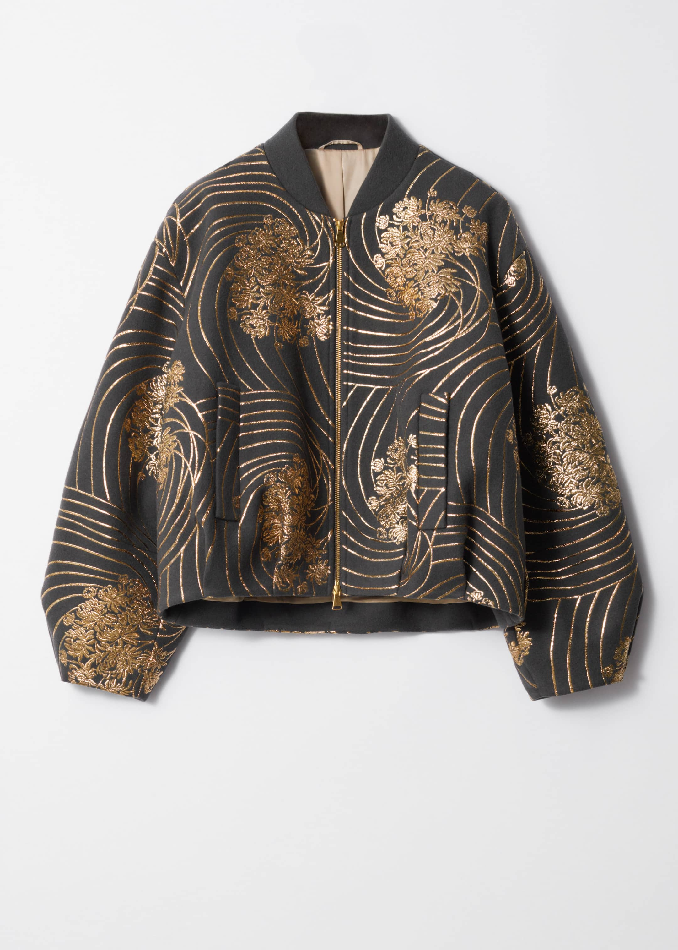 Metallic Wool Bomber Jacket - Grey / Rose Gold - Still Life