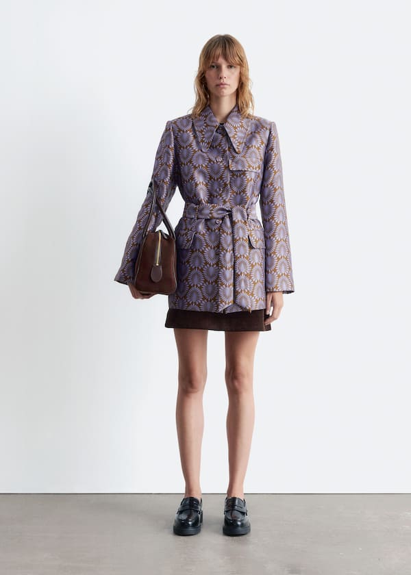 Tie-Belt Jacquard Blazer