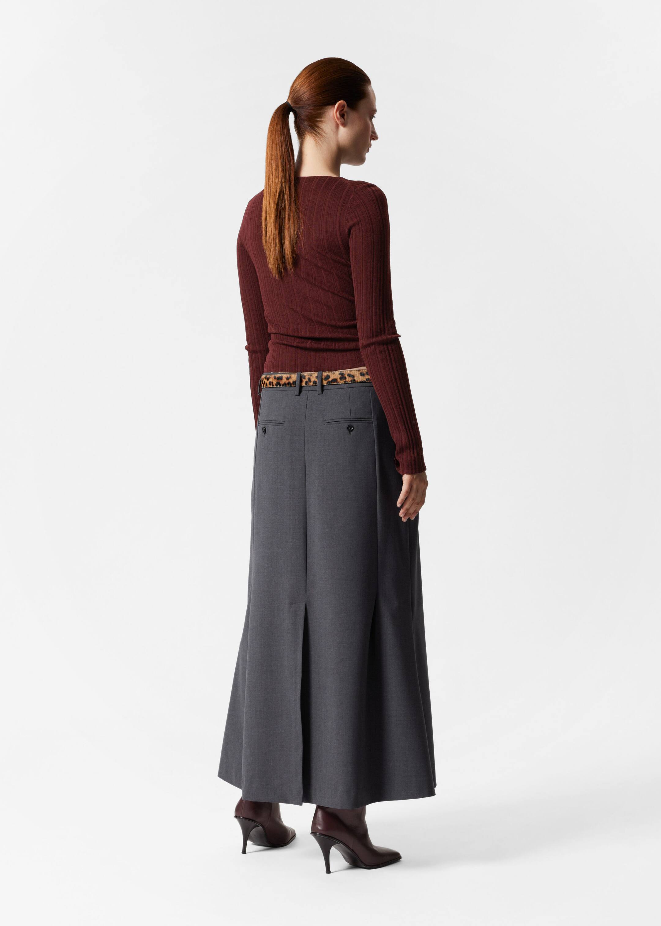 Flared Tailored Maxi Skirt - Grey - Lookbook