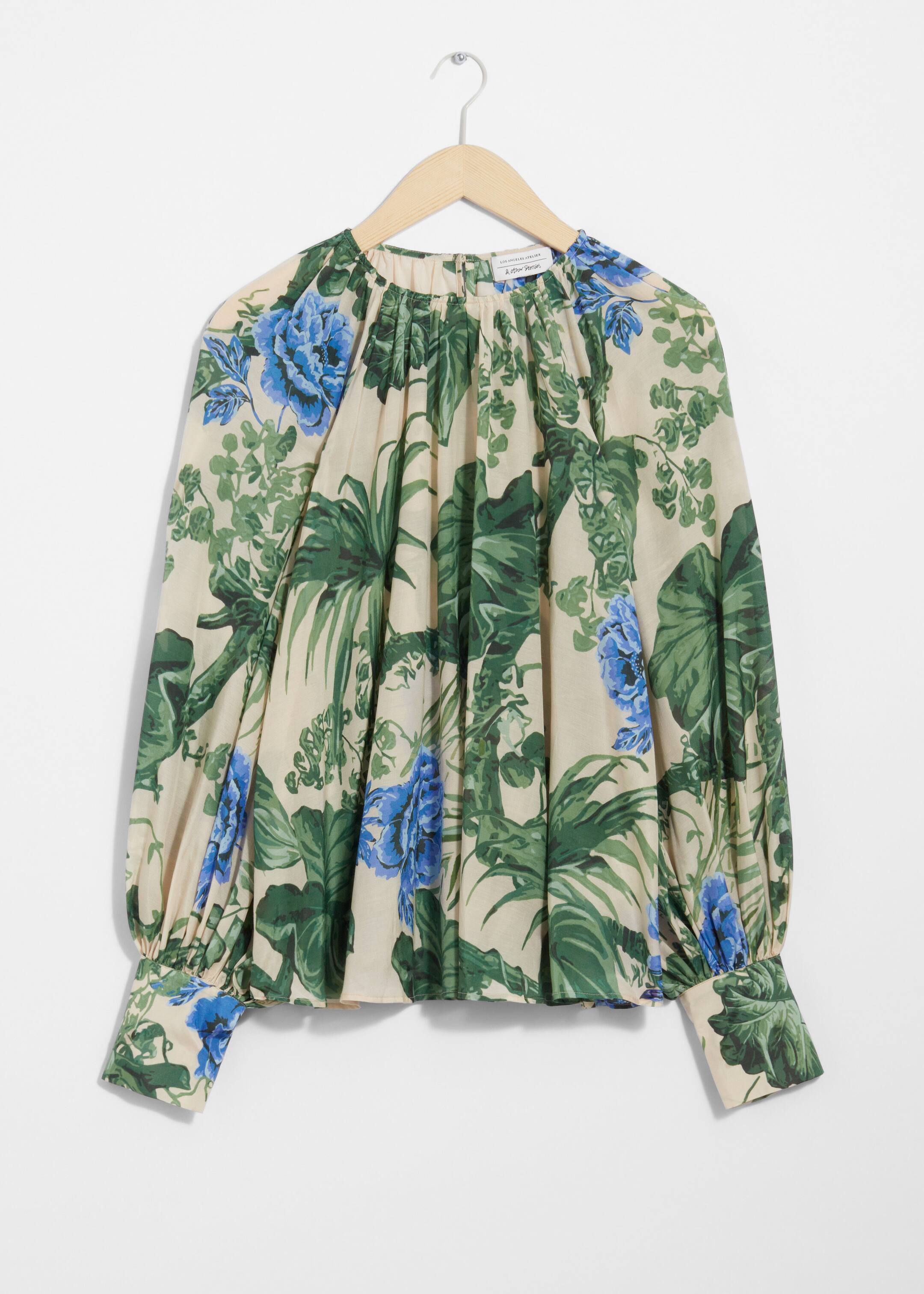 Blouse à manches amples - Motifs fleuris verts et bleus - Still Life