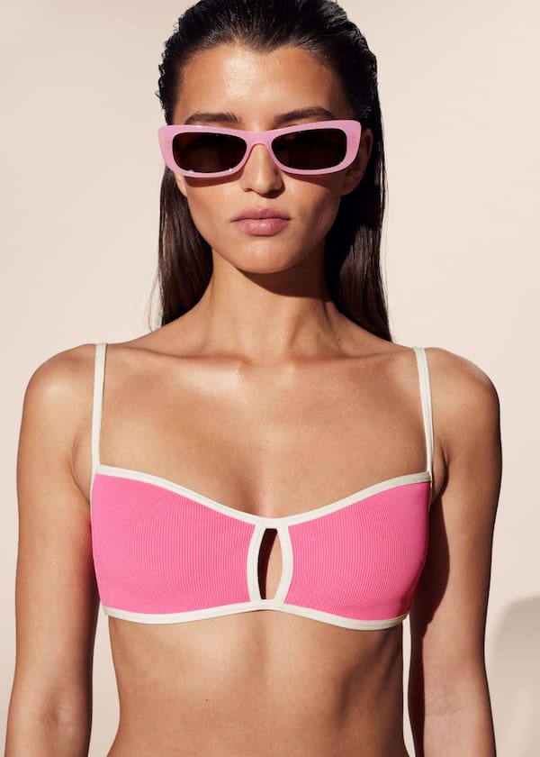 Contrast-Trim Bikini Top