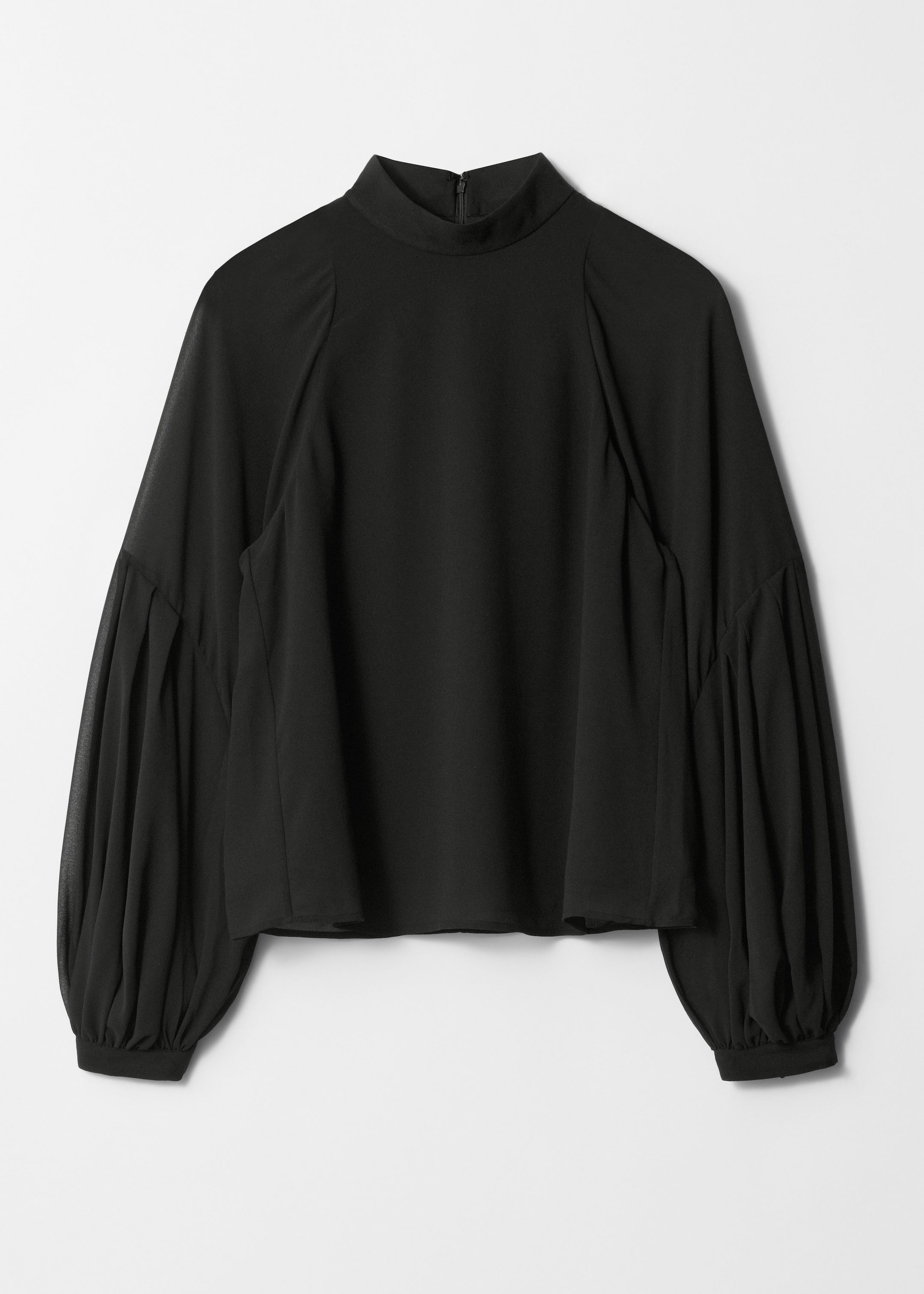 Sheer Puff-Sleeve Blouse - Black - Still Life