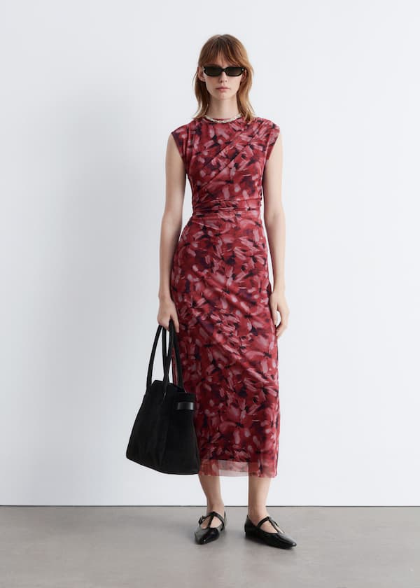 Draped Sleeveless Midi Dress