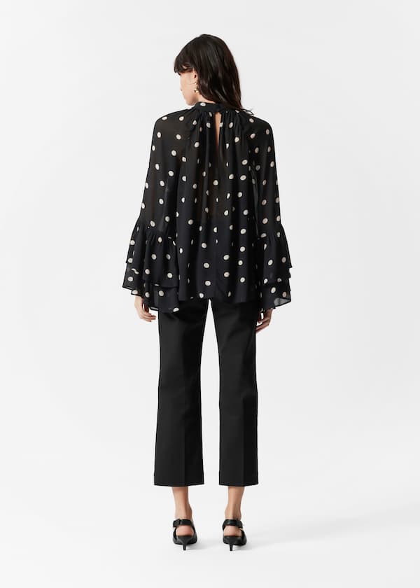 Flounced Stand-Collar Blouse