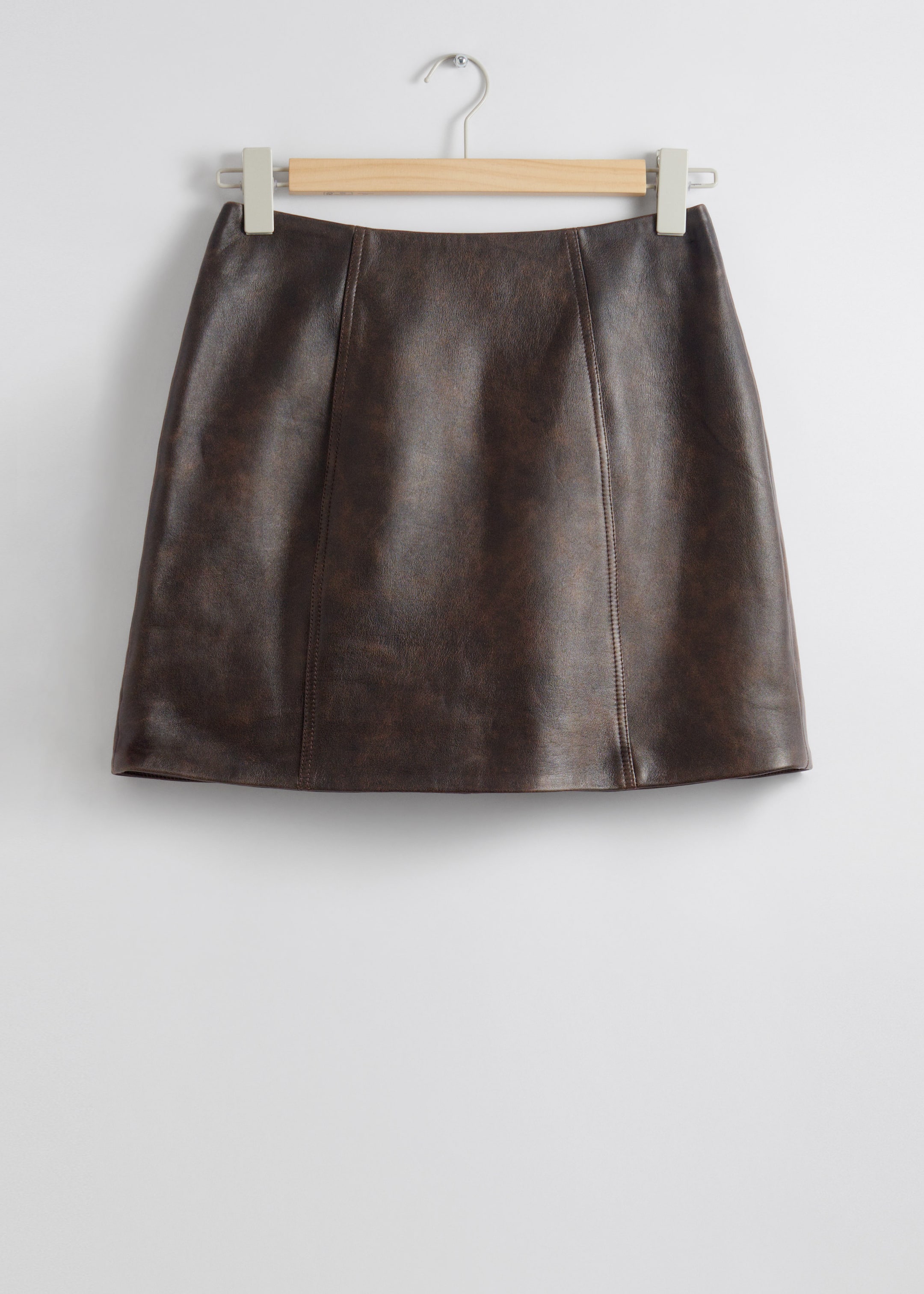 Dark brown leather skirt mini best sale