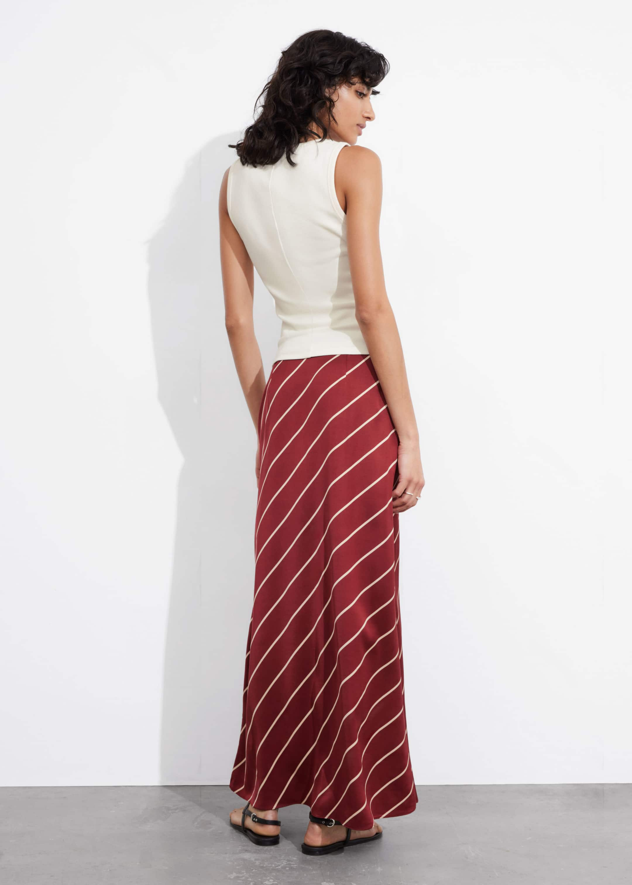 Satin Maxi Skirt - Red Stripes - Lookbook