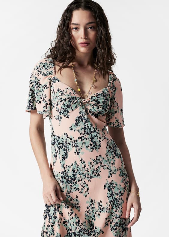 Flutter-Sleeve Midi Dress