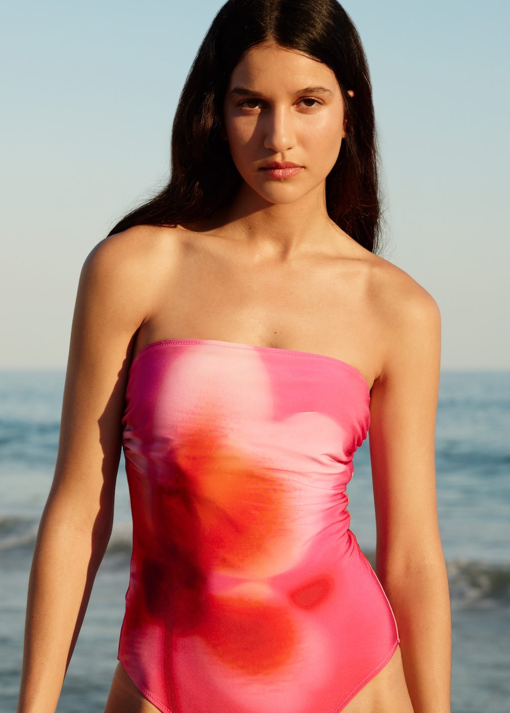 Straight-Neck Strappy Swimsuit - Pink Floral - Swimsuits