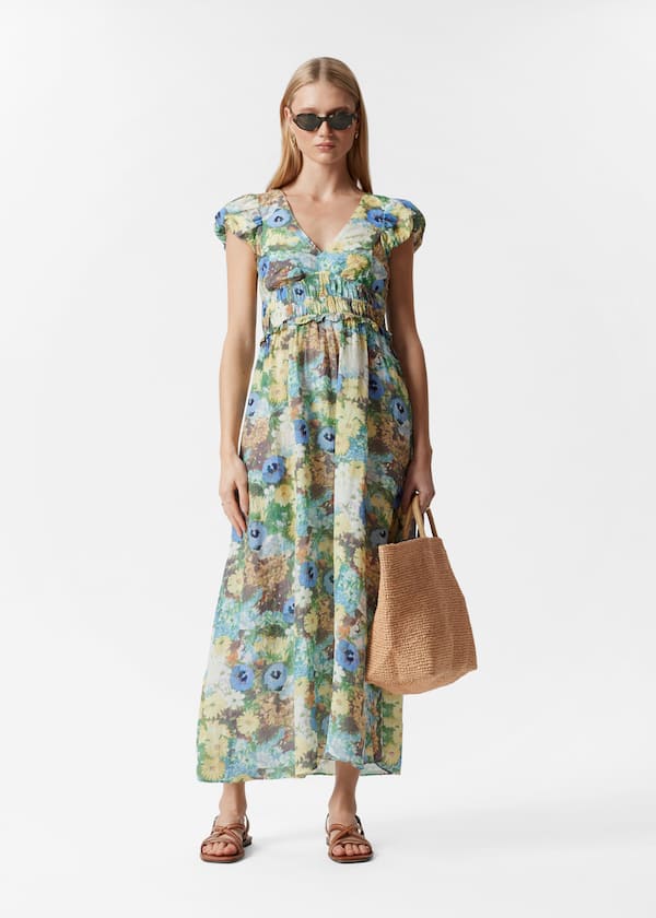 Bubble-Sleeve Midi Dress