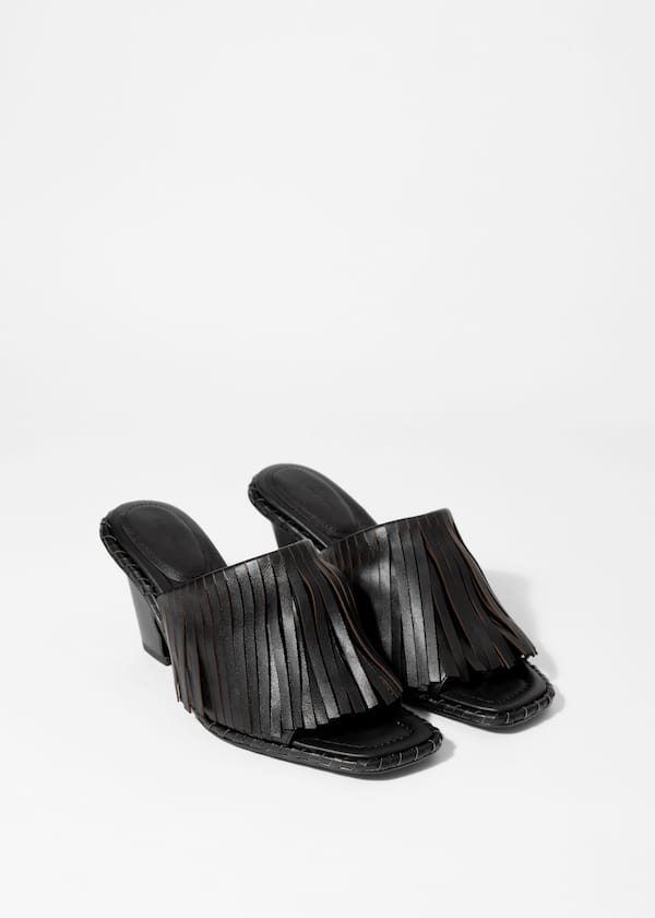 Fringed Leather Mules