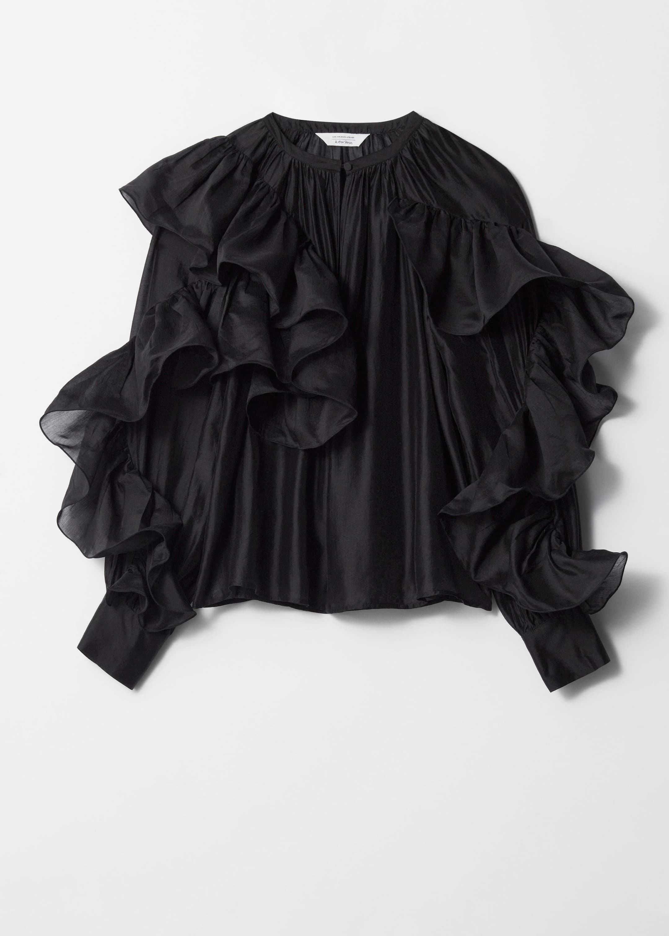 Asymmetric Ruffle Blouse - Black - Still Life