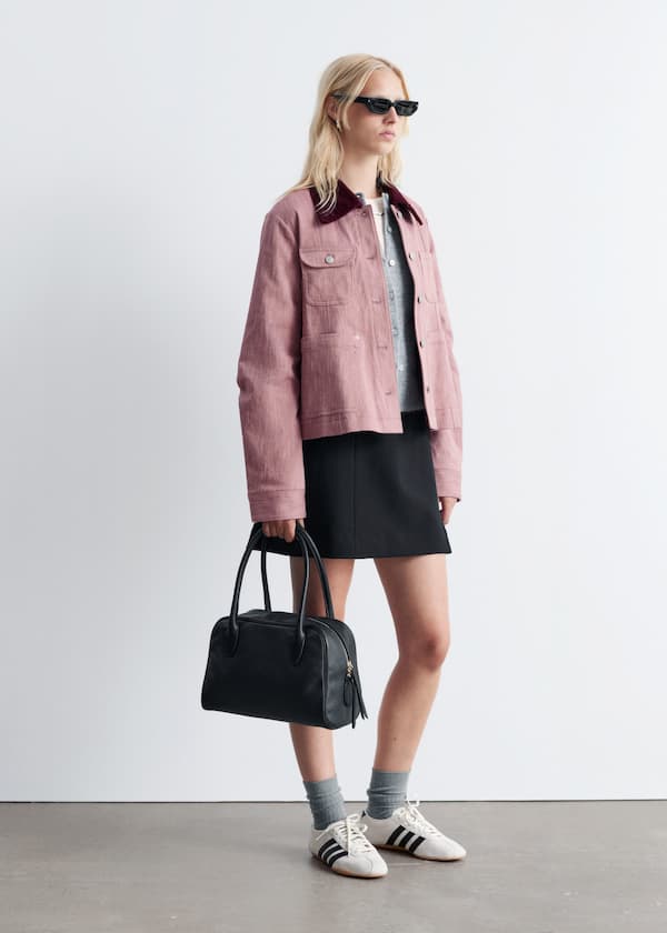 Contrast-Collar A-line Jacket