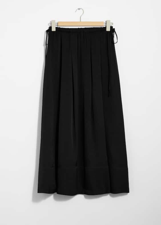 Pleated Drawstring Midi Skirt