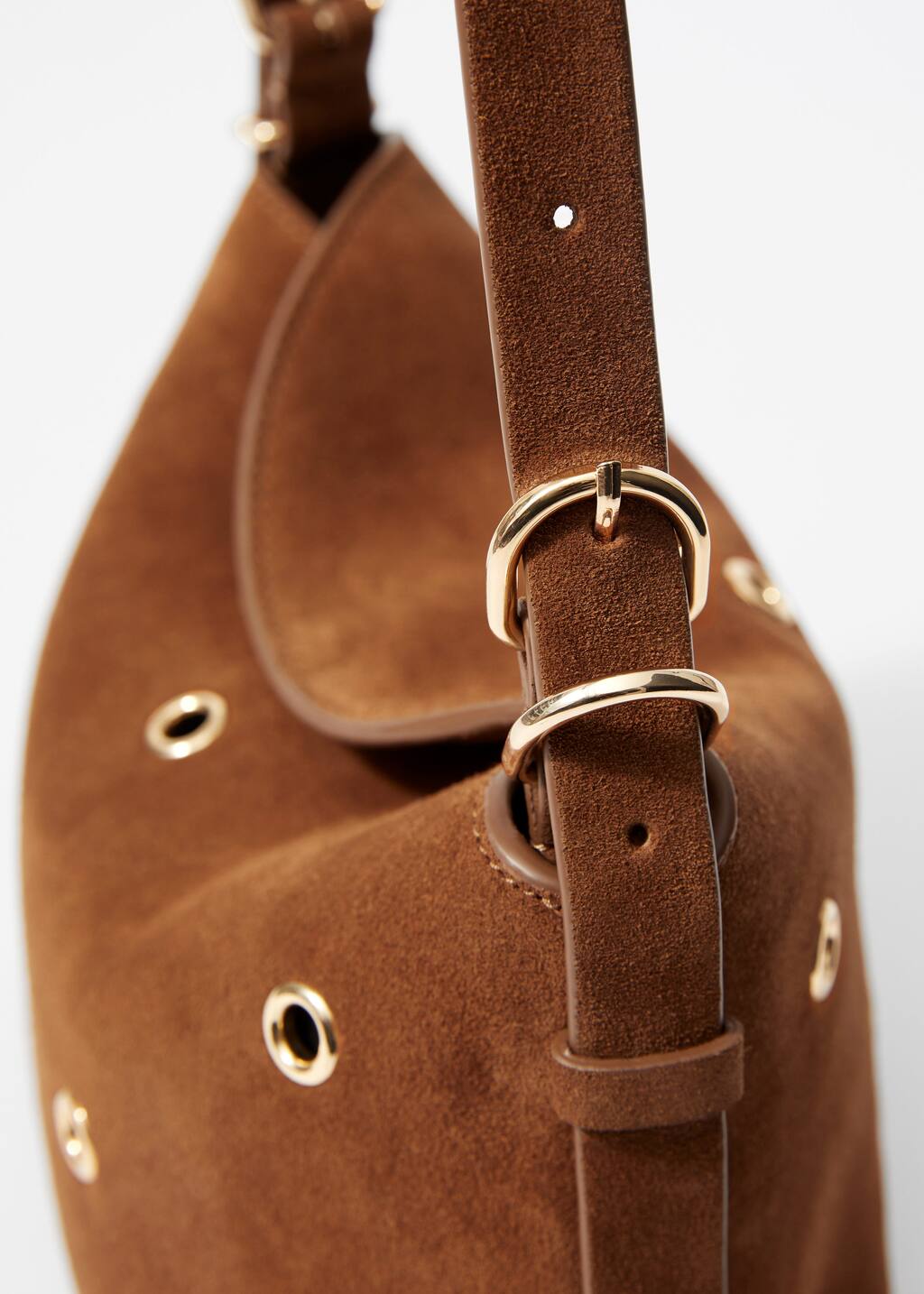Small Eyelet-Embellished Suede Bag - Brown - Shoulderbags