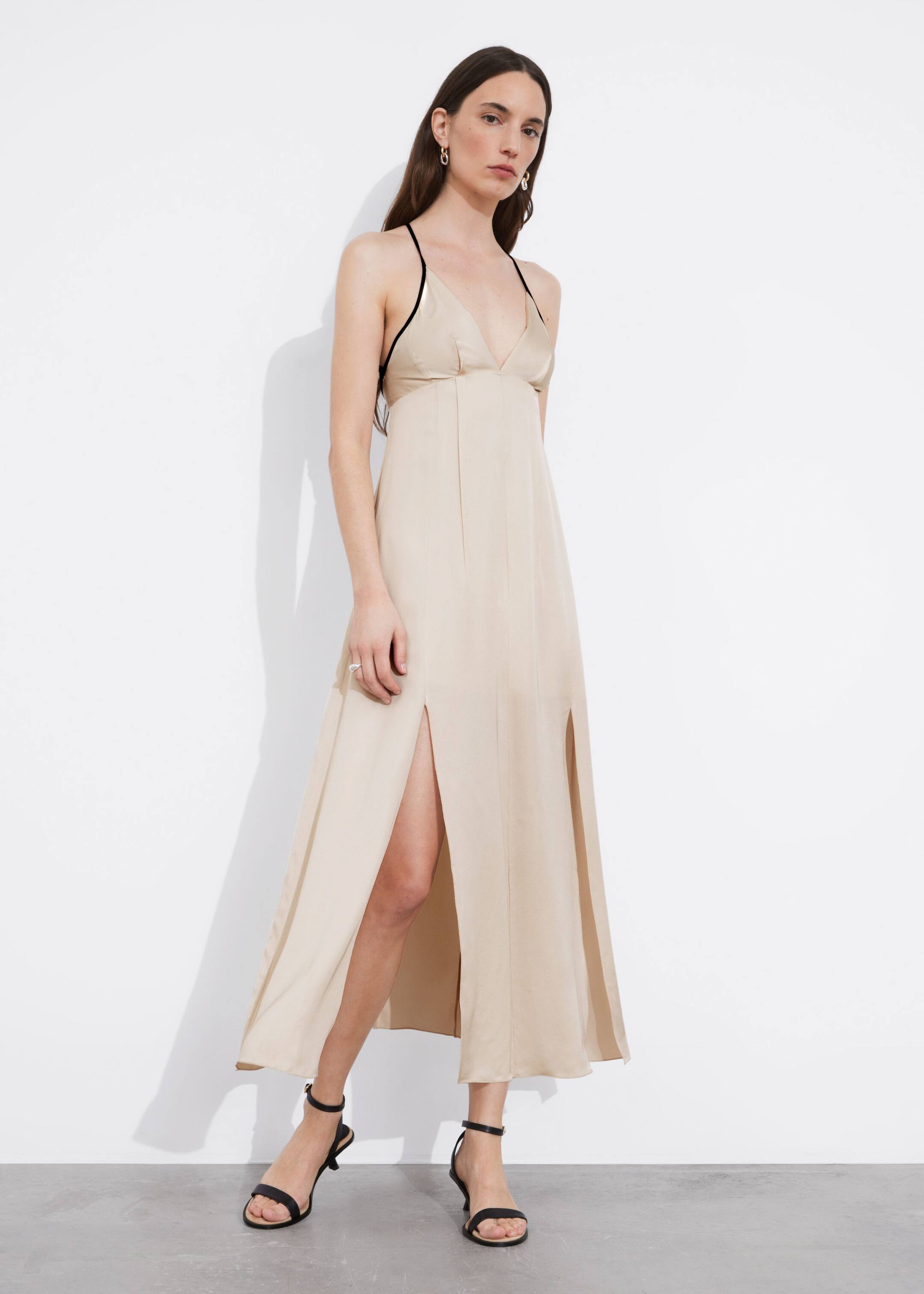 Halterneck Satin Maxi Dress - Ivory - Lookbook