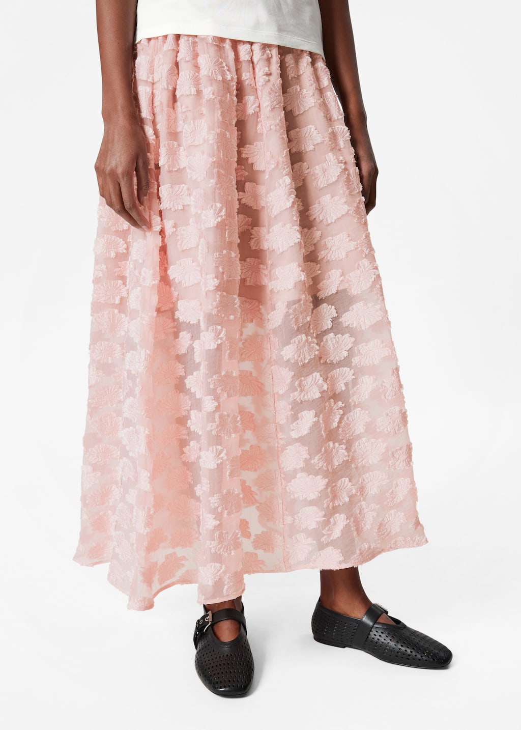 & Other Stories ♥ Floral Applique Mesh Midi Skirt Floral-Appliqué Mesh Midi Skirt - Black - & Other Stories NL