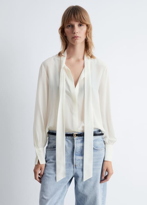 Tie-Neck Silk Blouse