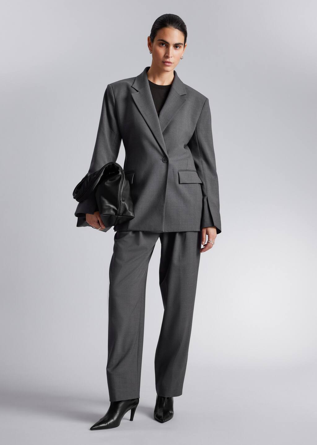 ★GENERAL IDEA★ WOMAN tailored short jacket [GREY] / WBE1L0 Tailored Wide-Shoulder Blazer - Grey - Blazers - & Other Stories