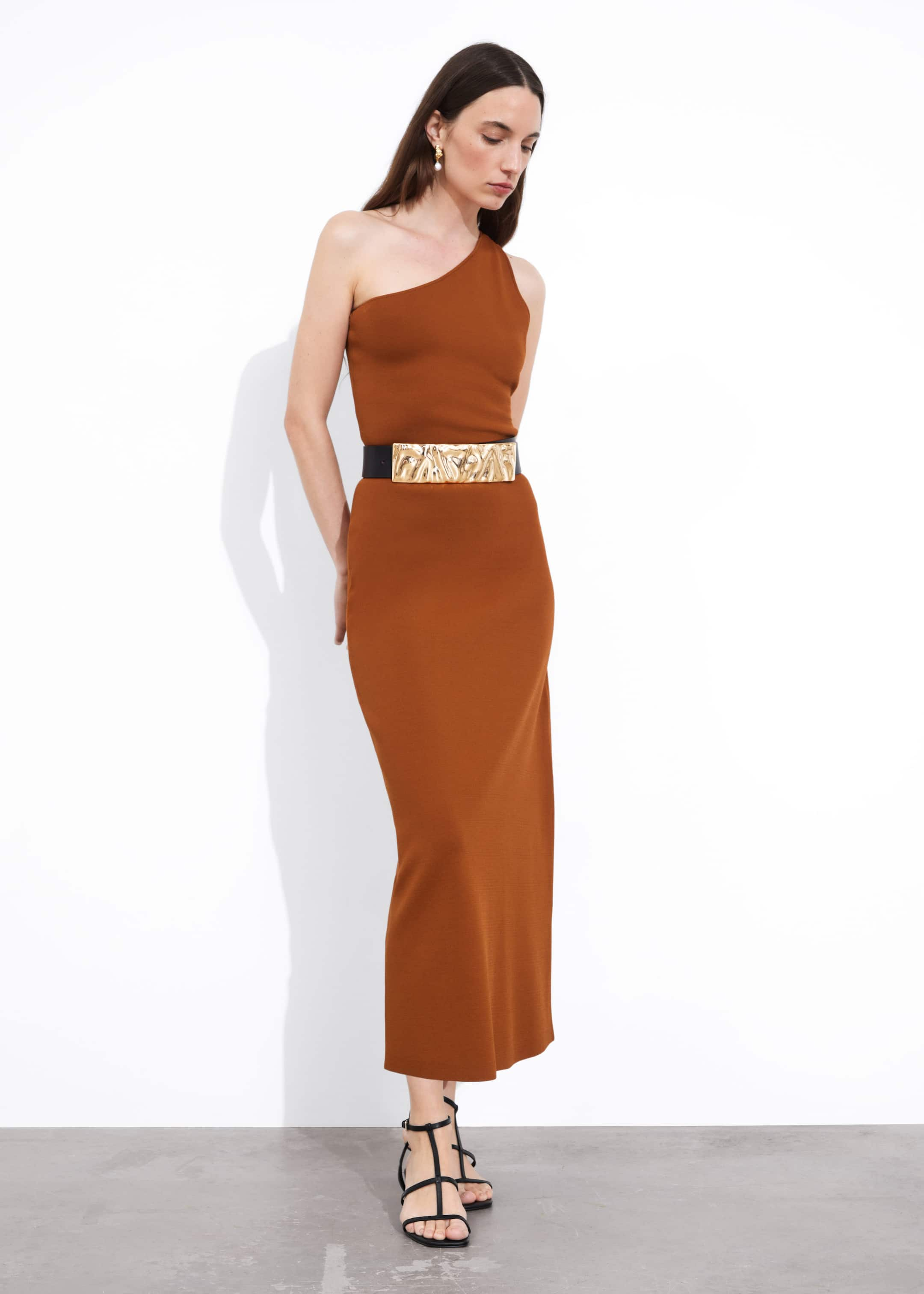 Robe midi asymétrique - Marron - Lookbook