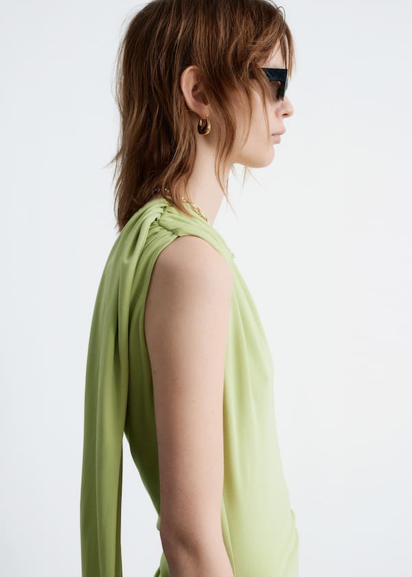One-Shoulder Scarf-Detail Midi Dress